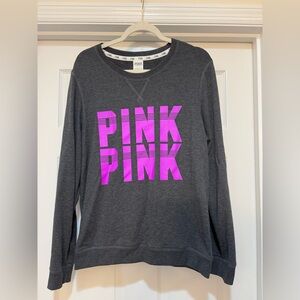 PINK Victoria’s Secret Women's Sweater Dark Gray Pink Round Neck Size Large
